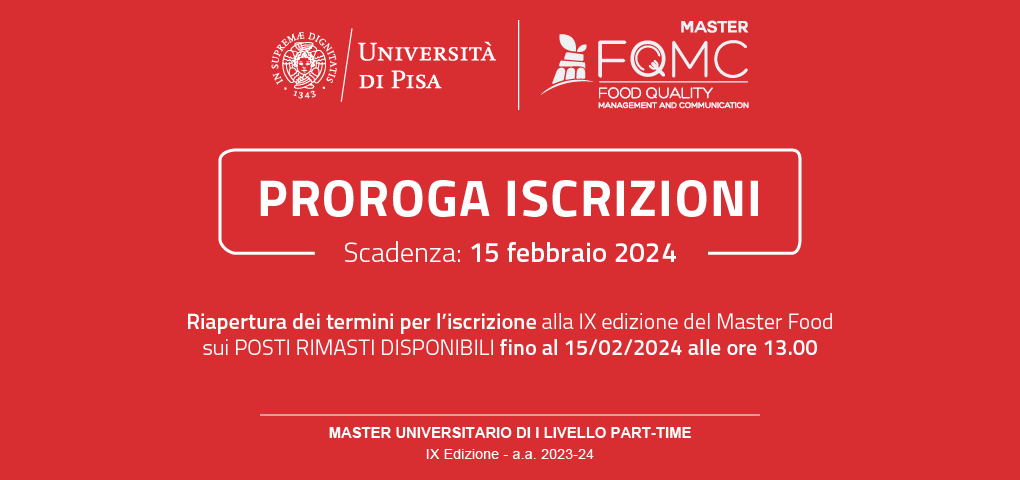 Proroga delle iscrizioni al Master in Food Quality Management and Communication dell’Università di Pisa